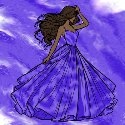 realistic woman with dress flowing in the wind