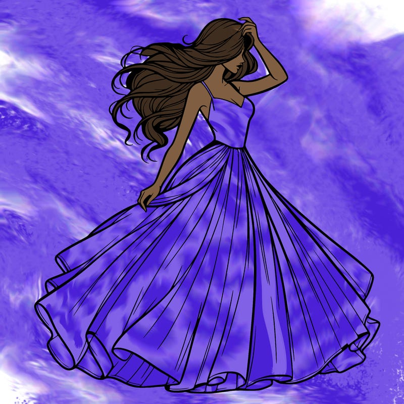 realistic woman with dress flowing in the wind