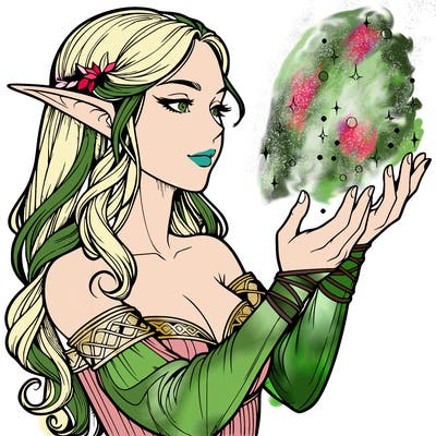 realistic elf girl doing magic