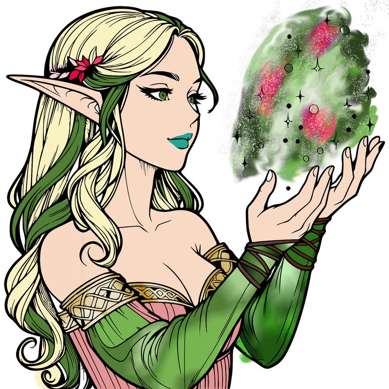 realistic elf girl doing magic