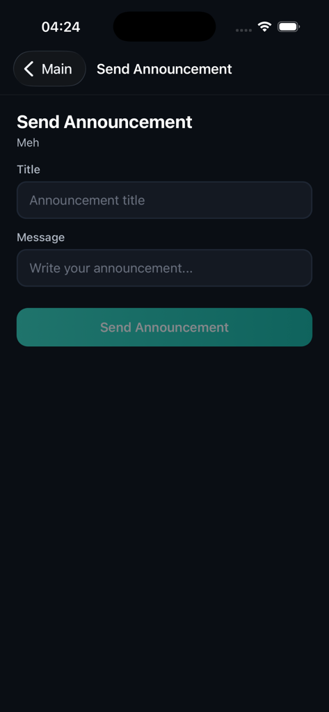 Interface for league administrators to compose and send announcements to pool league members