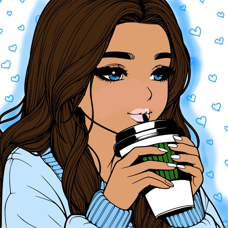 realistic girl drinking coffee