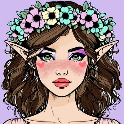 realistic female elf with flower crown