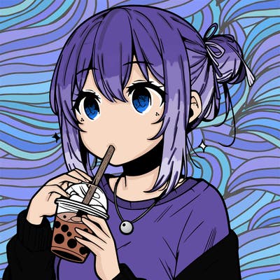 manga character drinking boba