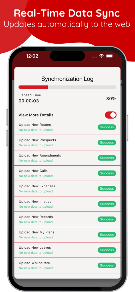 vantage MRIS - Vantage MRIS app screen showing successful real time data synchronization log