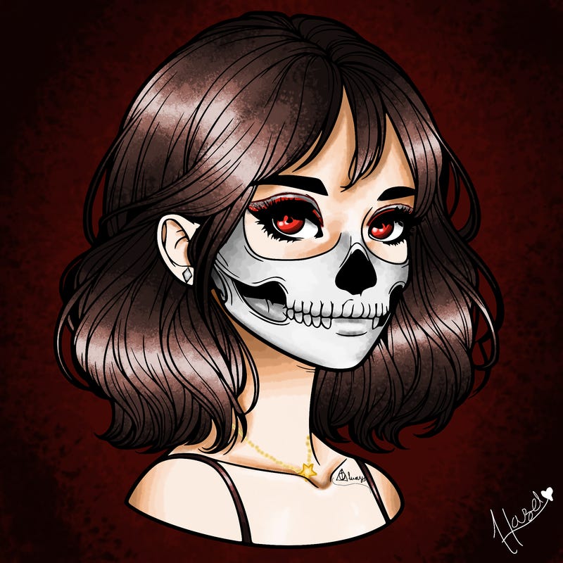 realistic girl with skull