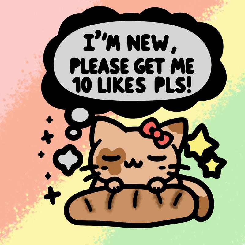 kitty taking a nap dream talking and saying "i'm new, please get me at least 10 likes pls!!"