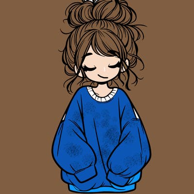 girl with baggy sweatshirt and messy bun
