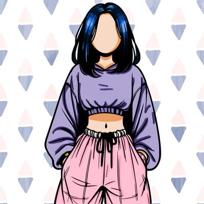 realistic girl faceless with baggy pants and a crop top