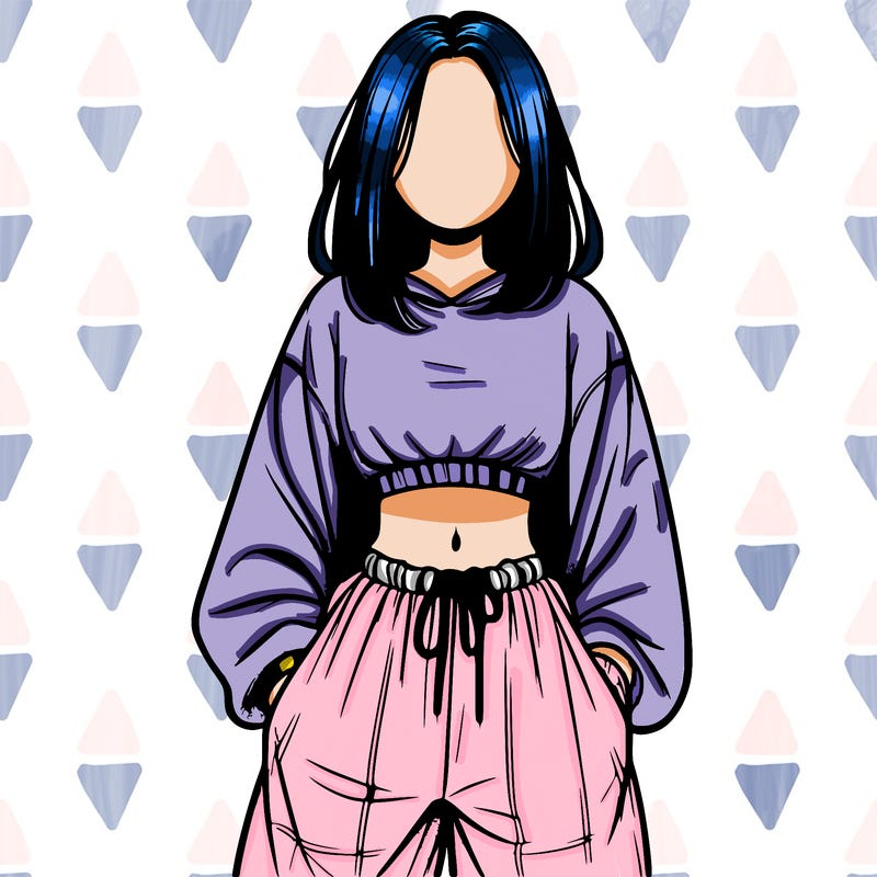 realistic girl faceless with baggy pants and a crop top