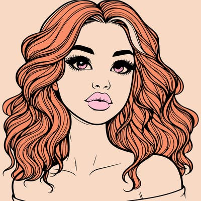 realistic girl with wavy hair and lips