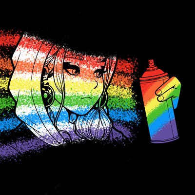 a realistic girl, spray painting