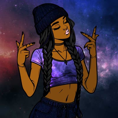 realistic teenage girl with braids and a beanie and crop top doing 🫶🏼