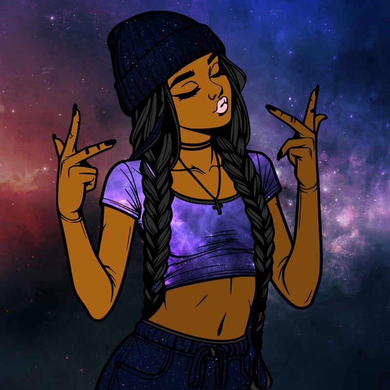 realistic teenage girl with braids and a beanie and crop top doing 🫶🏼