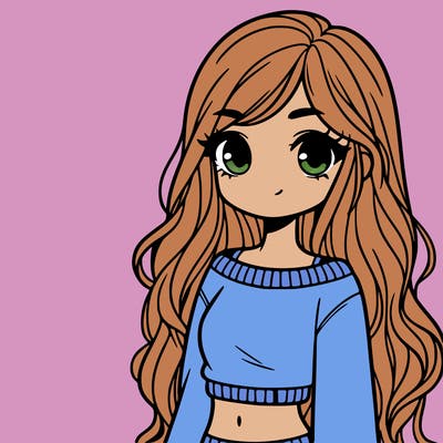 girl with long hair and a crop top with a sweater
