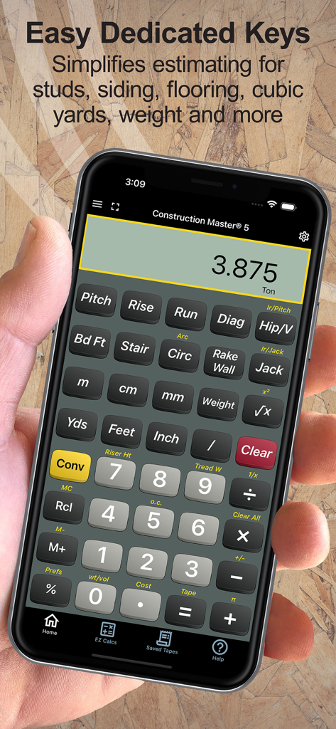 Interface de l'application Construction Master 5 Calc sur smartphone pour les professionnels du bâtiment