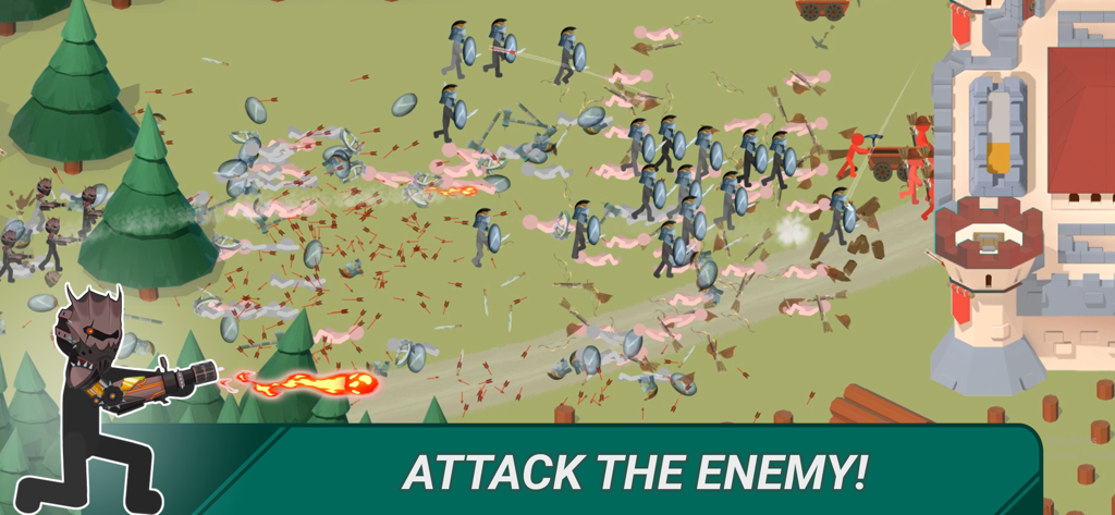 Stickman army attacking an enemy fortress in War of Sticks strategy game