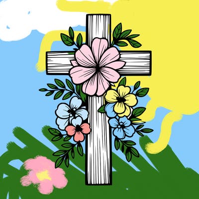 cross with flowers