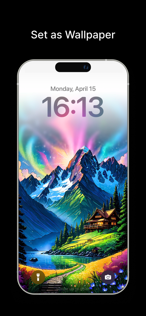 Cozy Color - Color By Number - Vibrant mountain landscape illustration set as an iPhone lock screen wallpaper