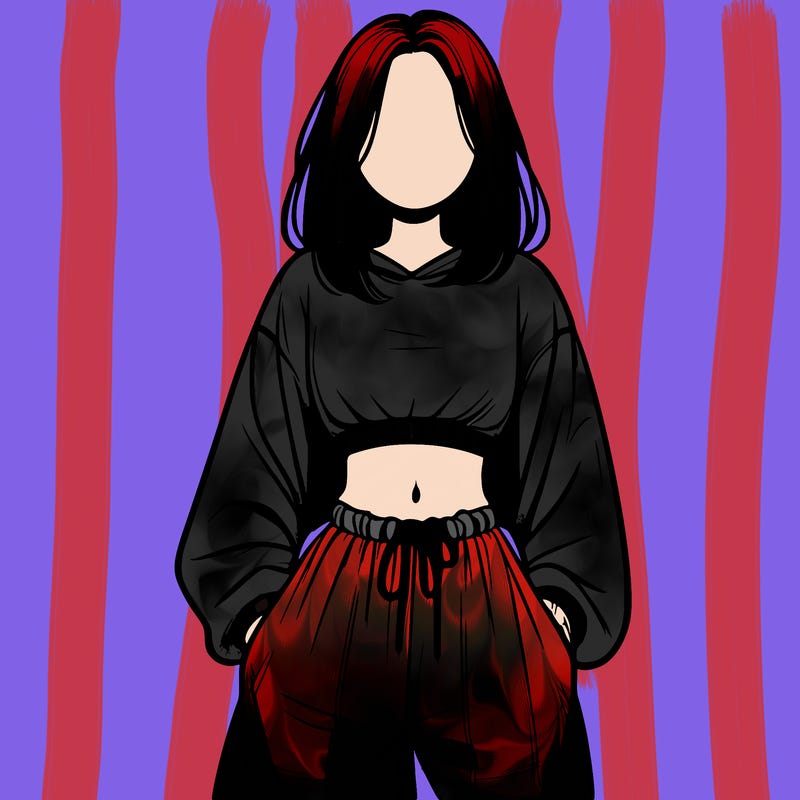 realistic girl faceless with baggy pants and a crop top