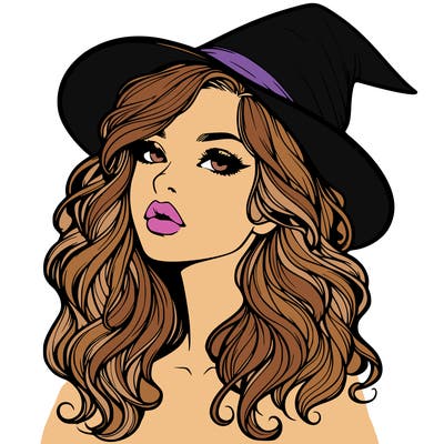 realistic witch girl with wavy hair and lips