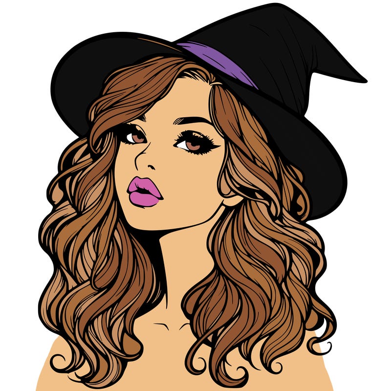 realistic witch girl with wavy hair and lips