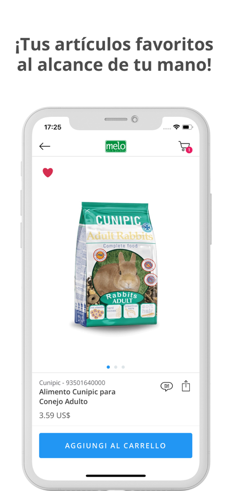 Melo Pet & Garden - Melo Pet and Garden app displaying rabbit food product page