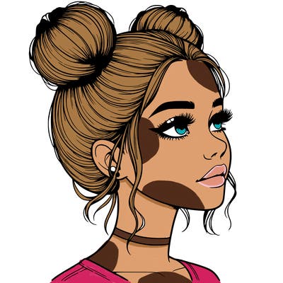 realistic girl with buns on the top of her head