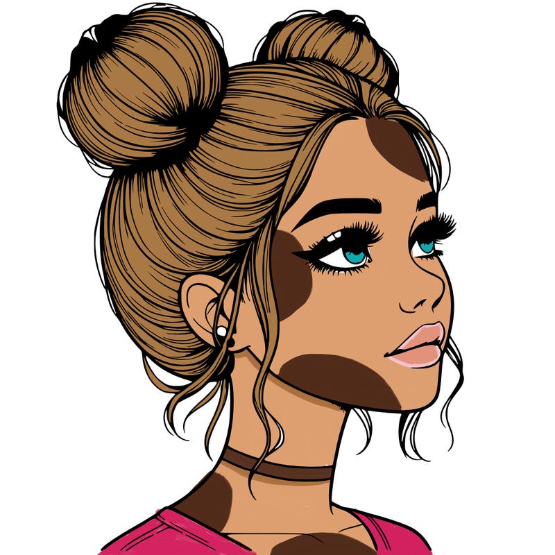 realistic girl with buns on the top of her head
