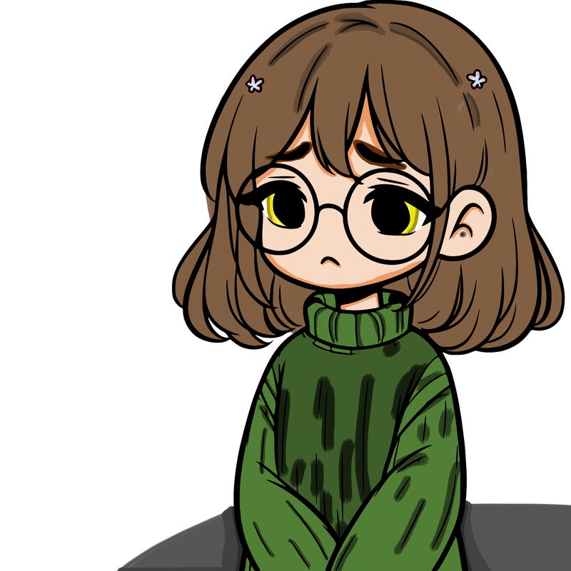 sad girl with glasses in a sweater