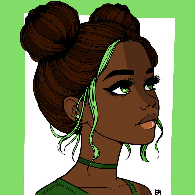 realistic girl with buns on the top of her head
