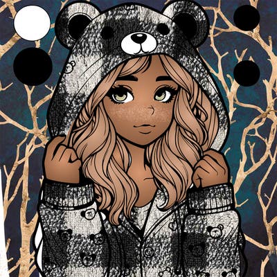 realistic girl in a animal pjs hoodie