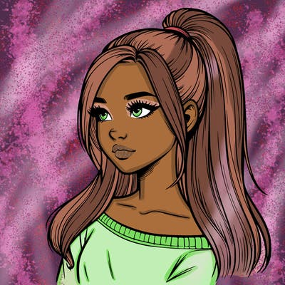 realistic girl with a high ponytail