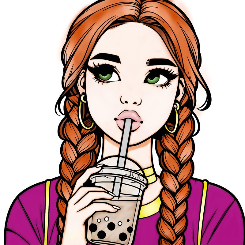 realistic girl with braided hair drinking boba