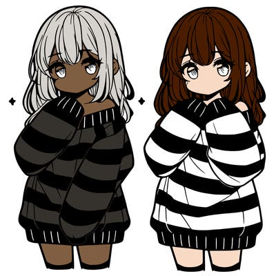 anime girl in a striped oversized sweater