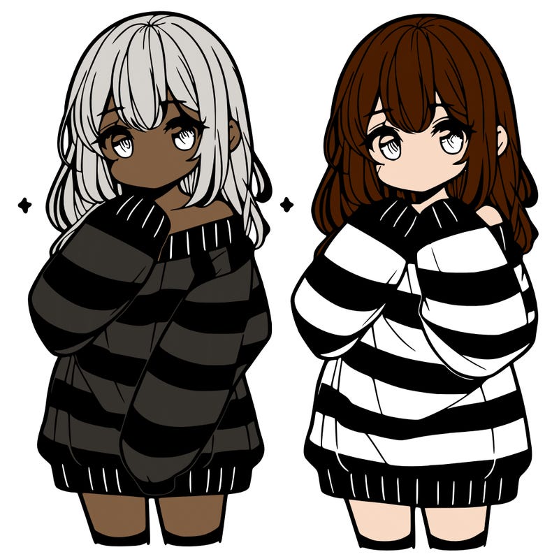anime girl in a striped oversized sweater