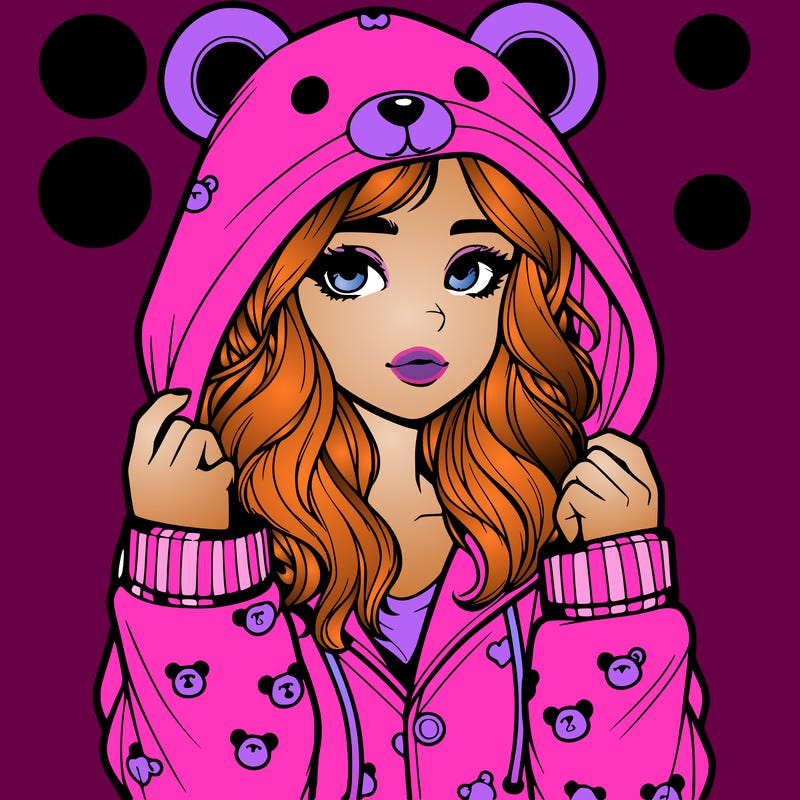 realistic girl in a animal pjs hoodie