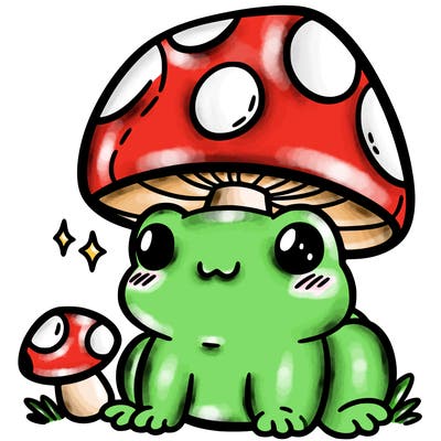 a cute frog with a mushroom hat