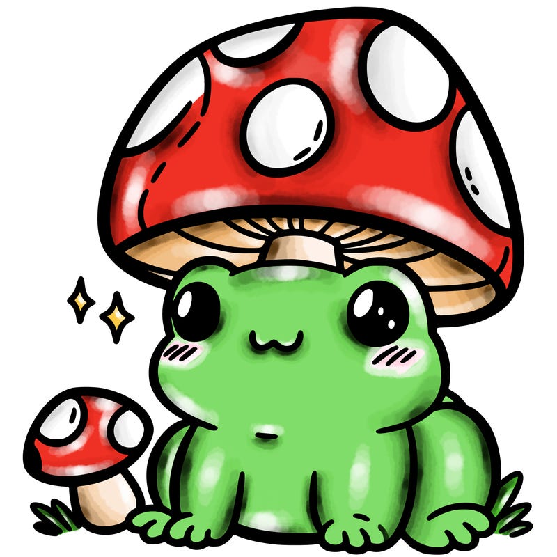 a cute frog with a mushroom hat