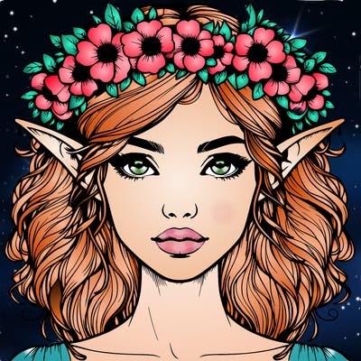 realistic female elf with flower crown