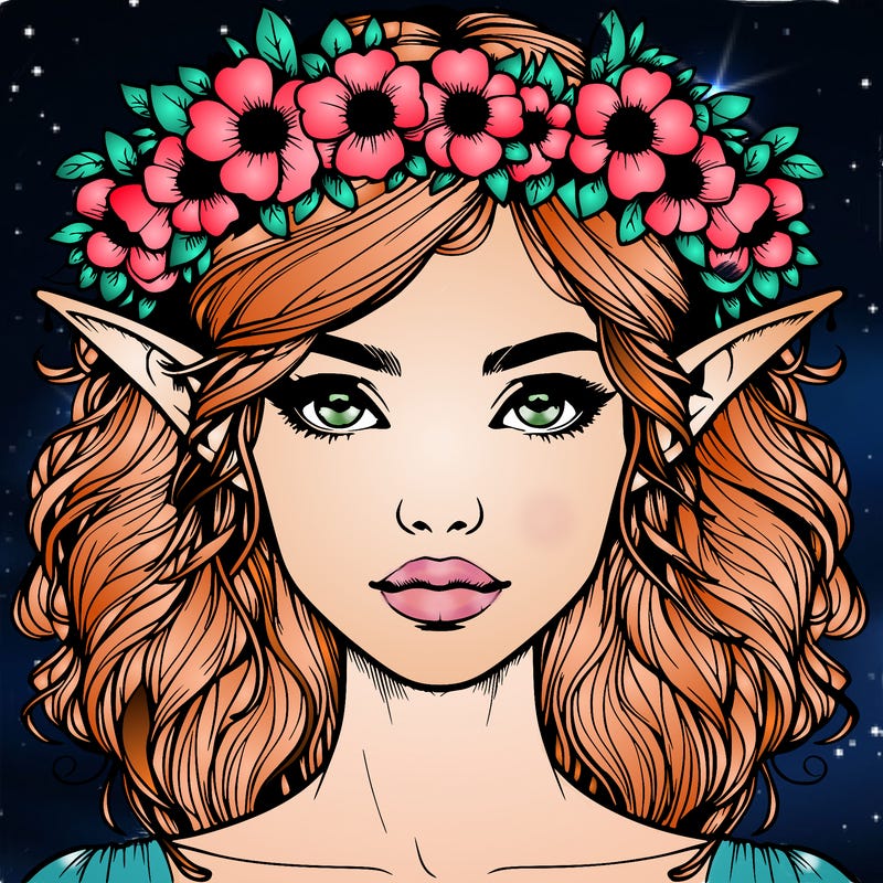 realistic female elf with flower crown