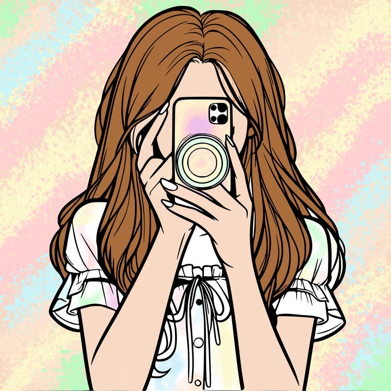 a realistic girl holding her phone taking pictures