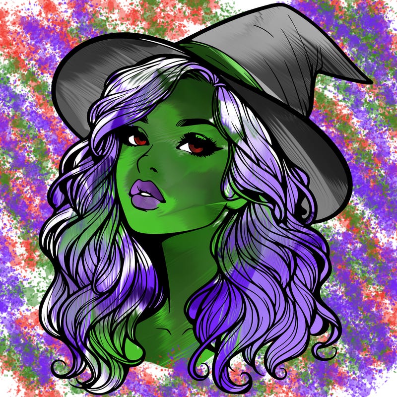 realistic witch girl with wavy hair and lips