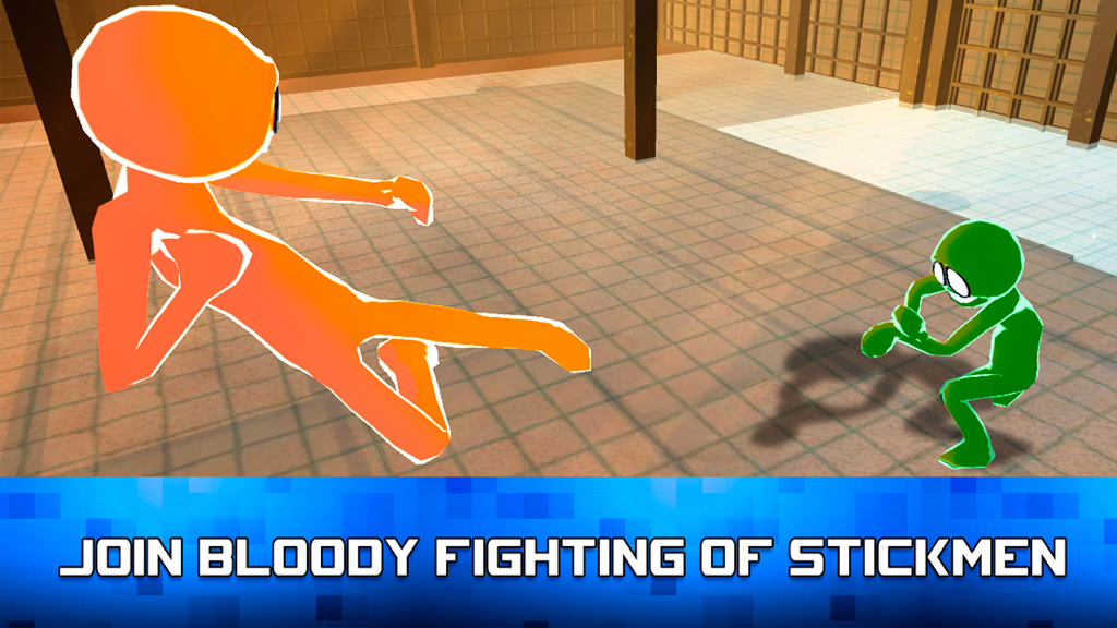 Final Ninja Stickman Fight - Orange stickman fighting a green stickman in a martial arts arena