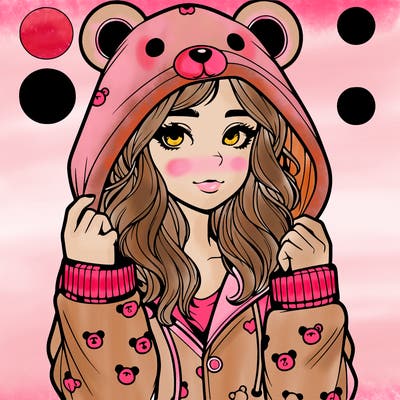 realistic girl in a animal pjs hoodie