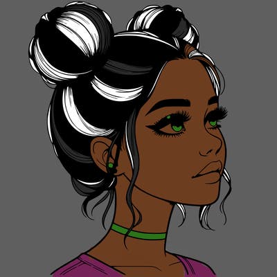 realistic girl with buns on the top of her head