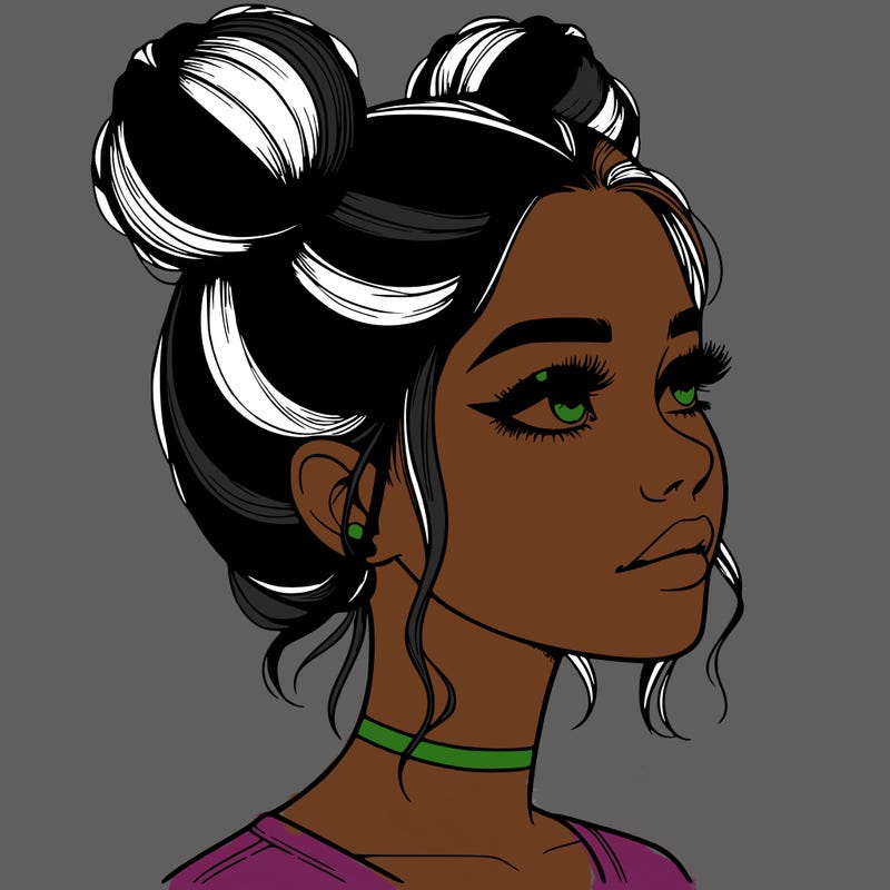 realistic girl with buns on the top of her head