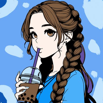 realistic girl with braided hair drinking boba
