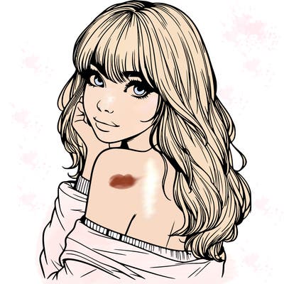 realistic girl with bangs looking over her shoulder