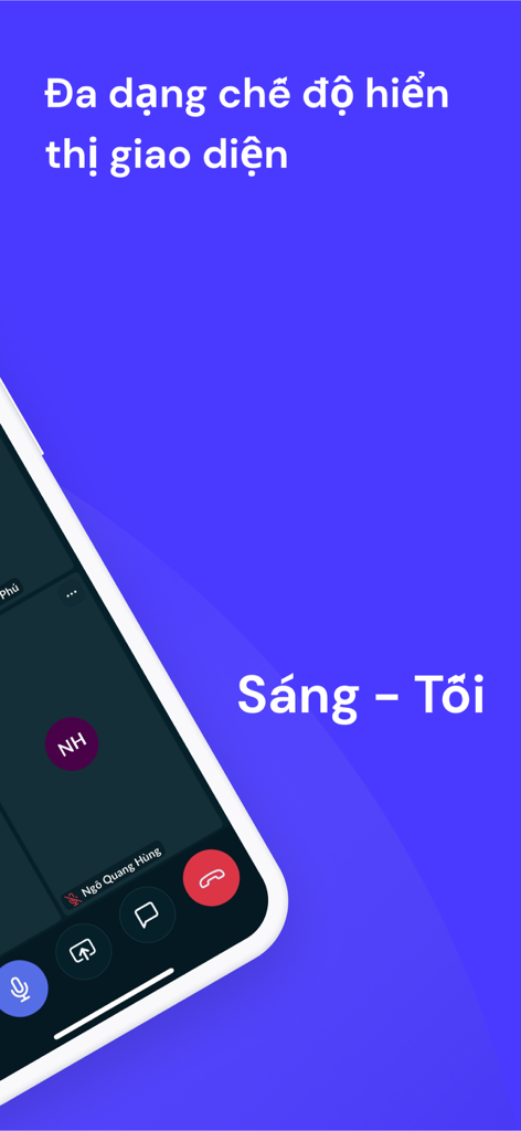 VNPT GoMeet V3 - VNPT GoMeet V3 mobile app interface showing a video meeting in dark mode